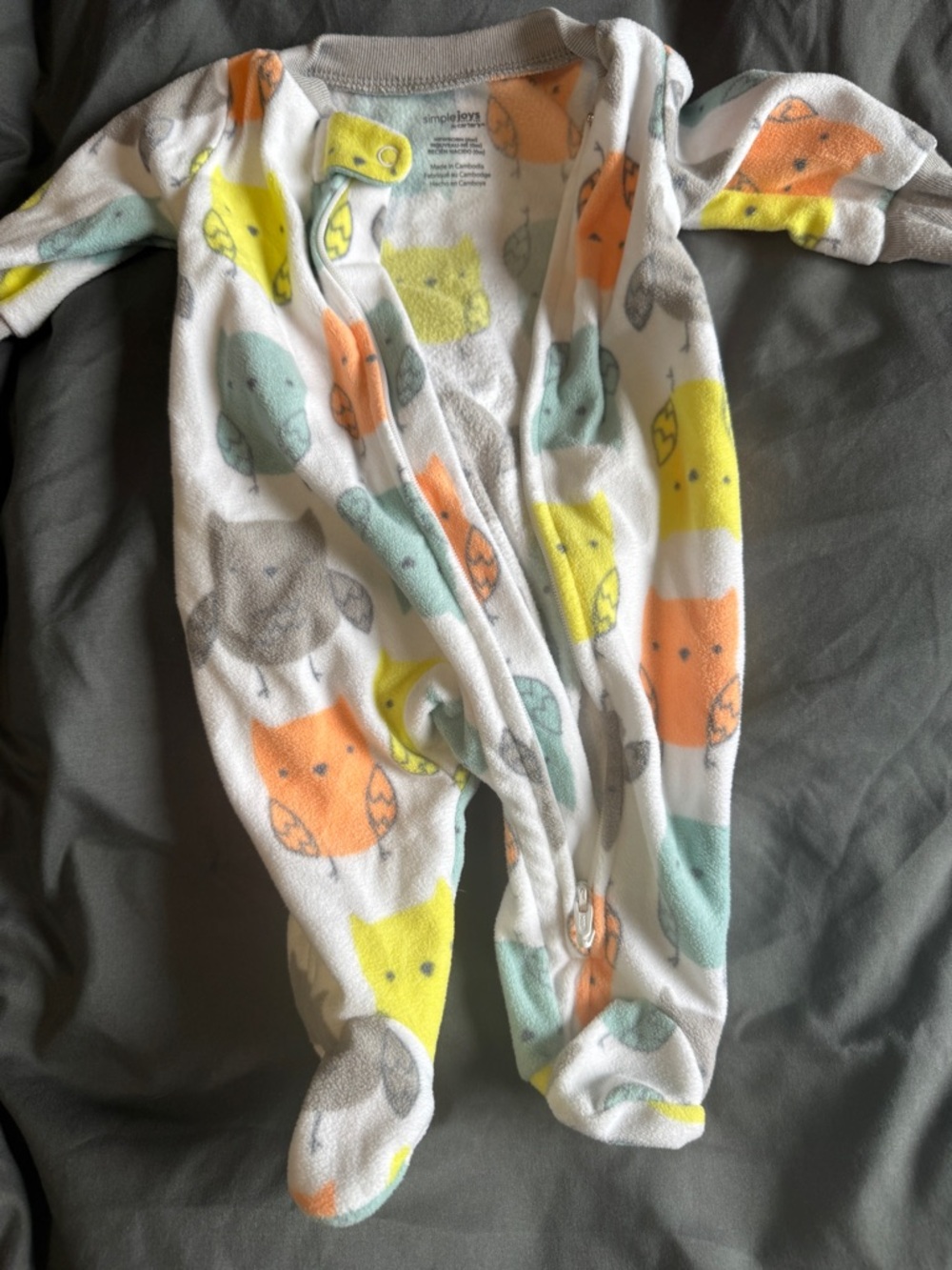 Simple Joys White Fleece Baby One-Piece with Multi Color Owl Print